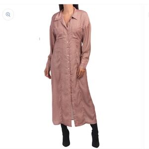 Zara Satin Effect Floral Print Button Front Maxi Shirt Dress Long Sleeve